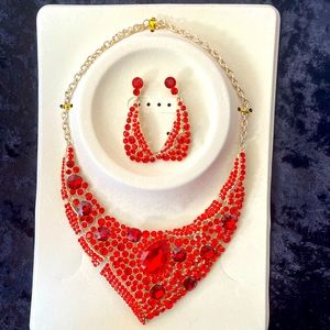 Red red sets of necklaces and earrings on sale
